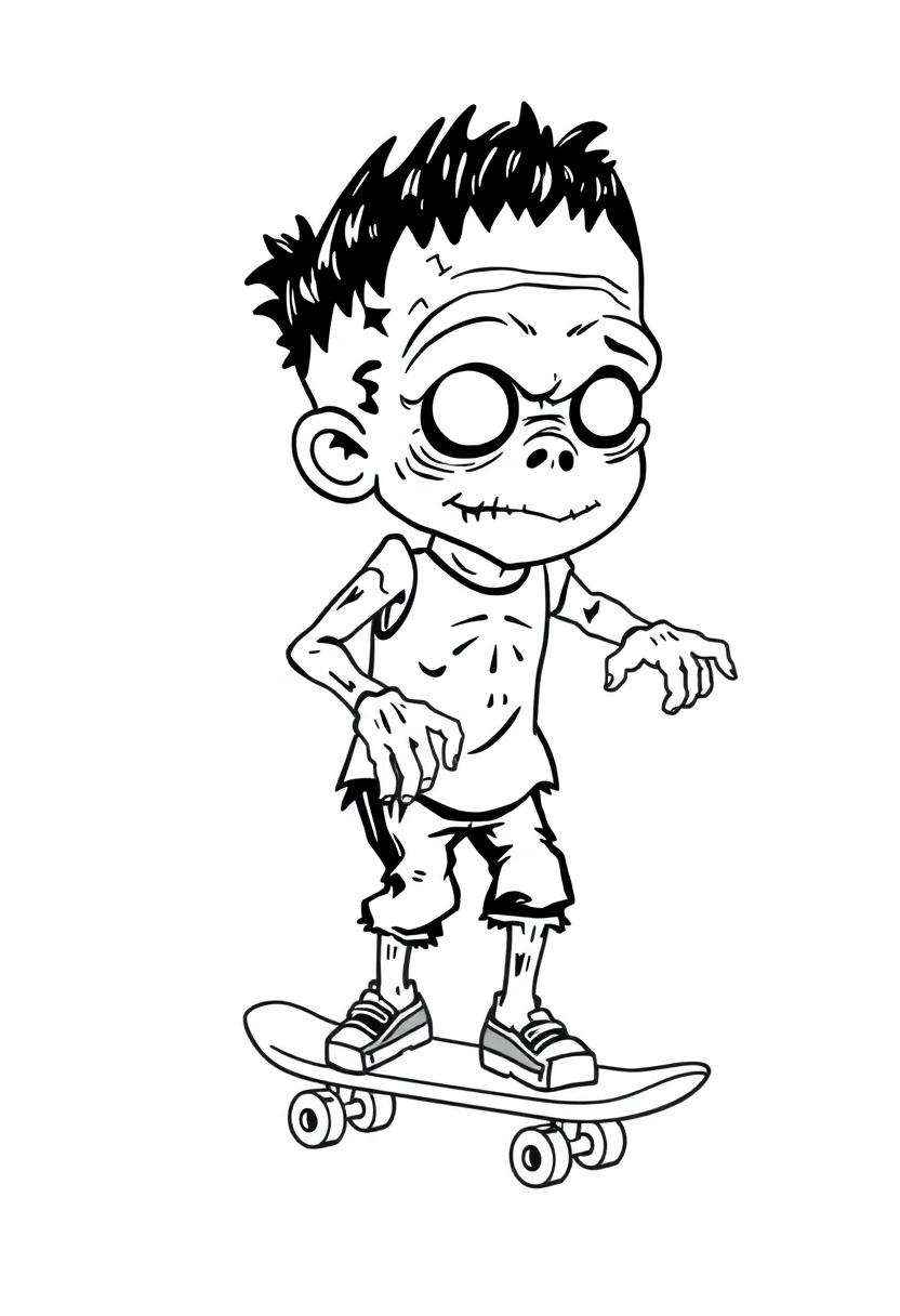 Zombie skateboarding coloring page